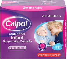 Calpol strawberry flavour infant oral suspension for pain and fever relief sachets