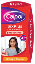 Calpol orange flavour oral suspension for pain and fever relief for 6+ years